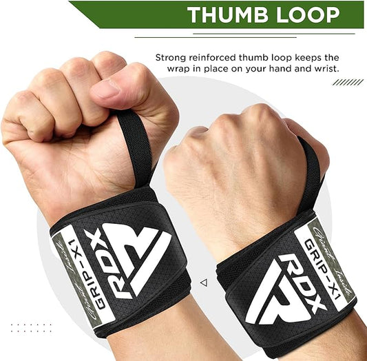 RDX W3 IPL USPA Approved Powerlifting Wrist Support Wraps with Thumb Loops OEKO-TEX® Standard 100 certified#color_army-green