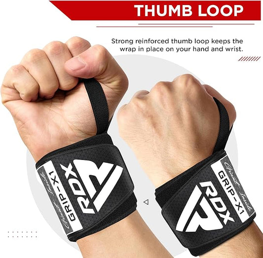 RDX W3 IPL USPA Approved Powerlifting Wrist Support Wraps with Thumb Loops OEKO-TEX® Standard 100 certified#color_grey