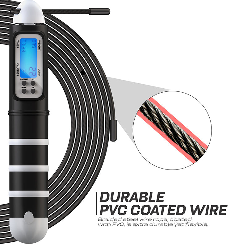 RDX Digital Calorie Burn & Workout Counter 10.3ft Adjustable Skipping Rope#color_black