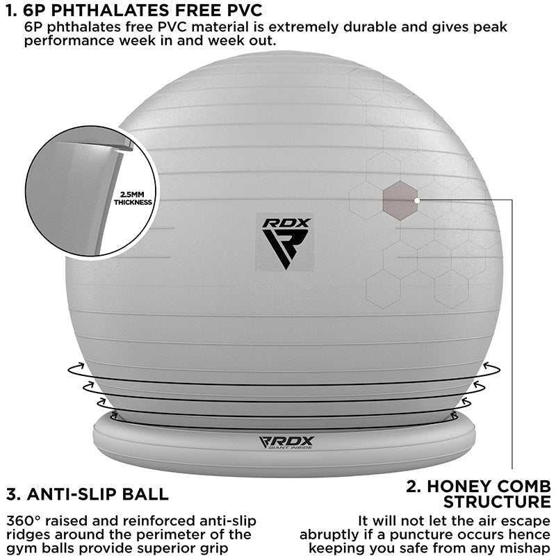 RDX B2 Yoga Ball with Base-Red-55cm#color_silver