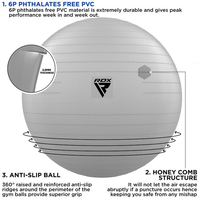 RDX B1 Inflatable Anti-Slip Yoga Ball with Portable Foot Air Pump#color_silver