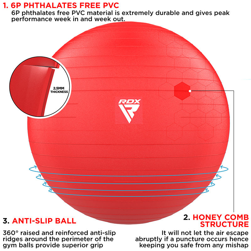 RDX B1 Inflatable Anti-Slip Yoga Ball with Portable Foot Air Pump#color_red