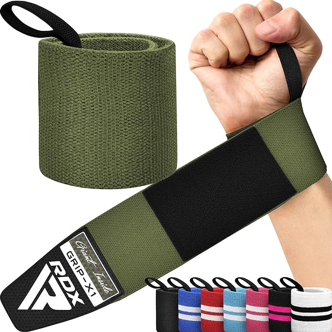 RDX W3 IPL USPA Approved Powerlifting Wrist Support Wraps with Thumb Loops OEKO-TEXÂ®Â Standard 100 certified#color_army-green