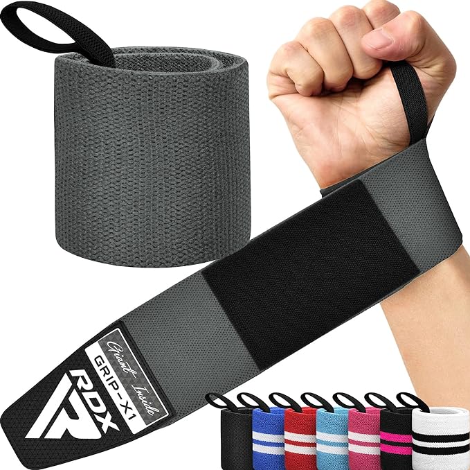 RDX W3 IPL USPA Approved Powerlifting Wrist Support Wraps with Thumb Loops OEKO-TEXÂ®Â Standard 100 certified#color_grey