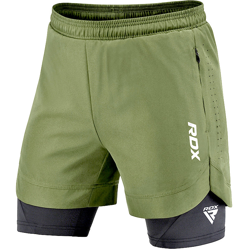 T16 2-in-1 Compression MMA Shorts #color_army-green