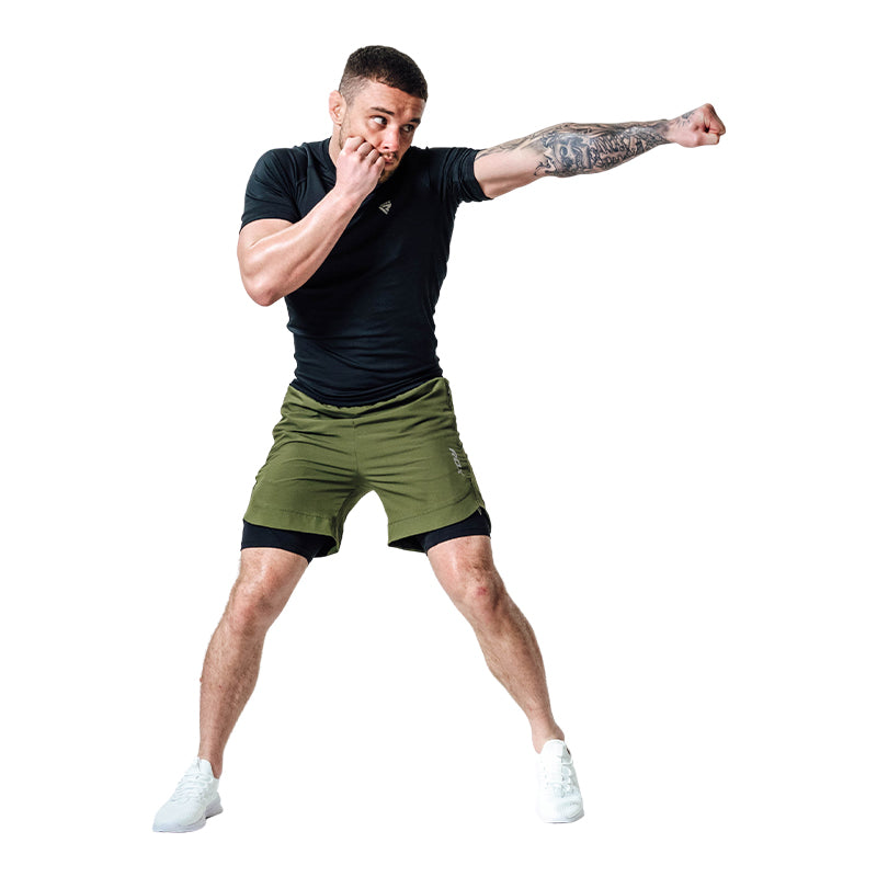 T16 2-in-1 Compression MMA Shorts #color_army-green