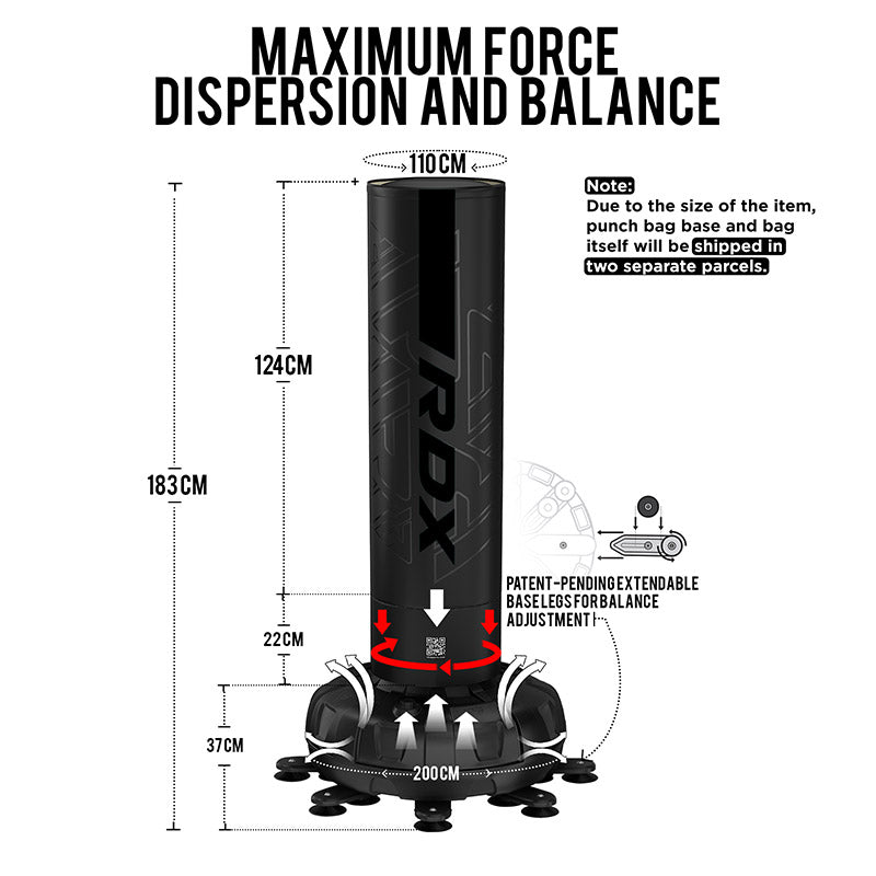 RDX F6 6ft Kara Black Free-Standing Punch Bag With Mitts Set#color_black