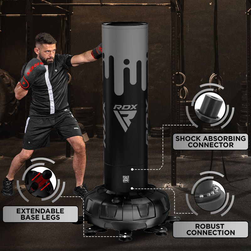 RDX F9 6FT ADULTS FREE STANDING PUNCH BAG WITH BAG MITTS FOR TRAINING & WORKOUT SET#color_grey