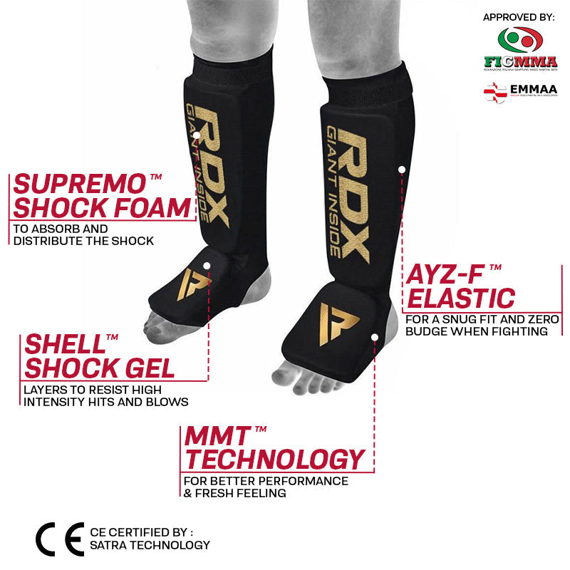 RDX SI MMA Gel Padded Lightweight Shin Instep Guard OEKO-TEXÂ®Â Standard 100 certified#color_black