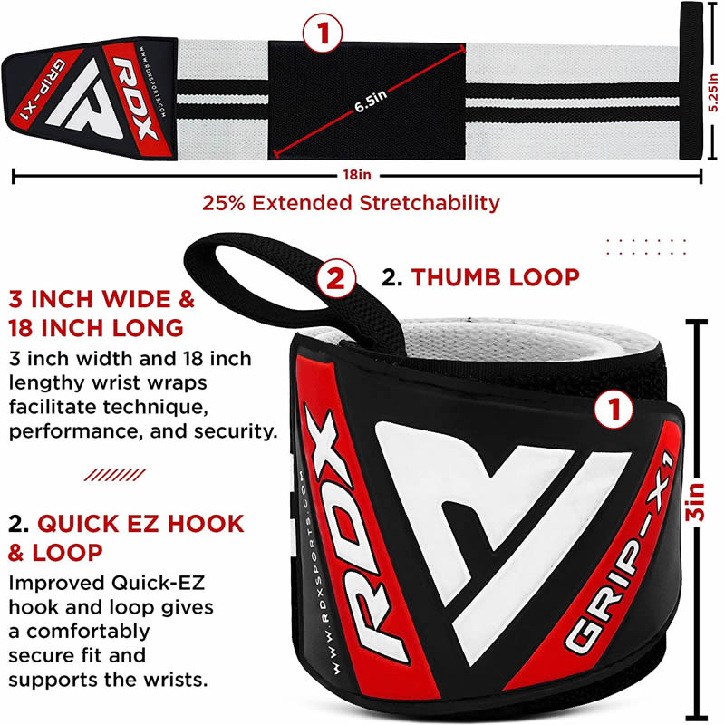 RDX W3 IPL USPA Approved Powerlifting Wrist Support Wraps with Thumb Loops OEKO-TEXÂ®Â Standard 100 certified#color_whiteblack
