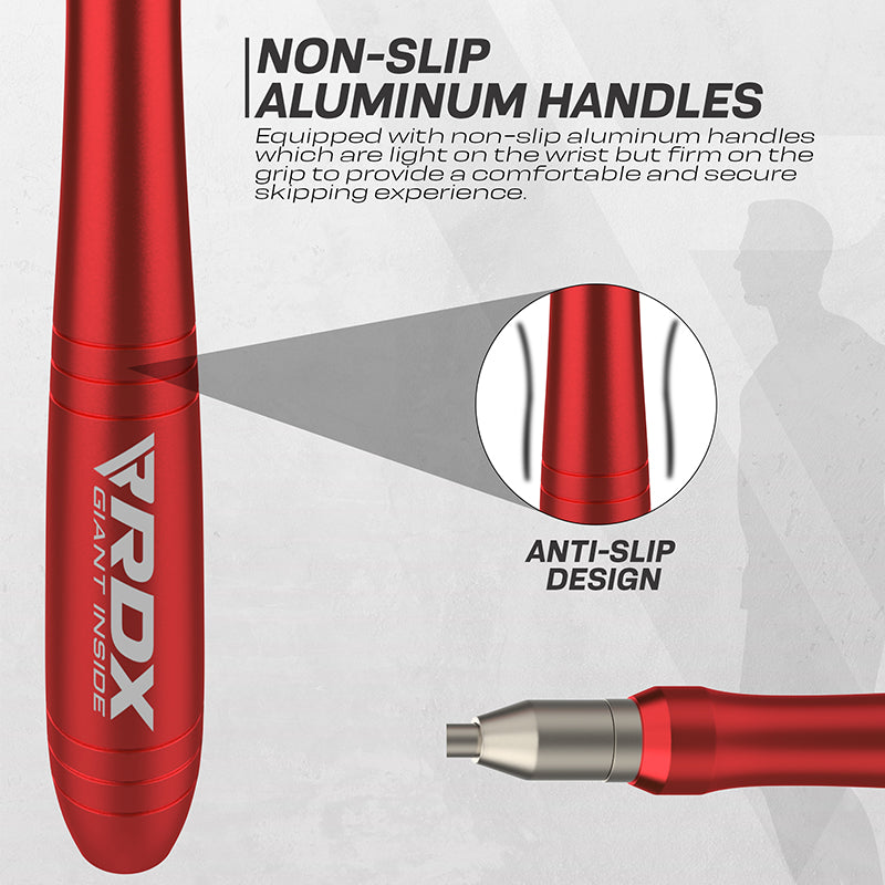 RDX W2 Adjustable 10.3ft Skipping Rope with Non-Slip Aluminum Handles#color_red